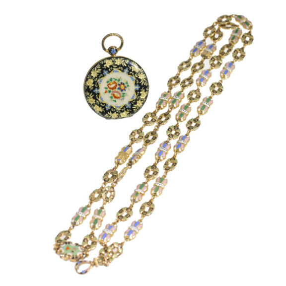 Exquisitely Swiss gold and enamel watch chain Circa 1830 Exquisitely Swiss gold and enamel watch chain Circa 1830