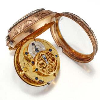 A very small French verge in gold and enamel case Circa 1770