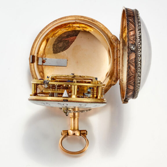 A very small French verge in gold and enamel case Circa 1770 A very small French verge in gold and enamel case Circa 1770