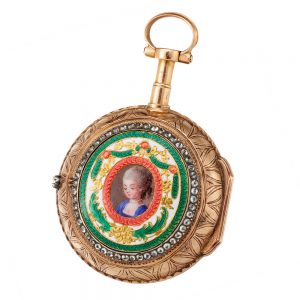 A very small French verge in gold and enamel case Circa 1770