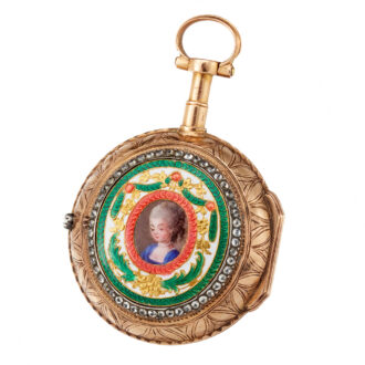 A very small French verge in gold and enamel case Circa 1770