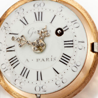 A very small French verge in gold and enamel case Circa 1770