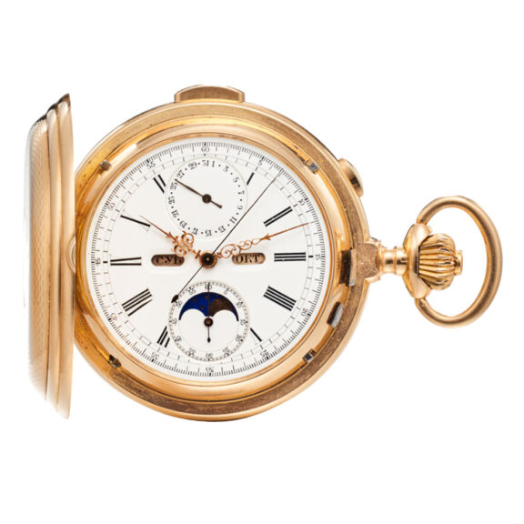 Swiss gold keyless minute repeting calendar watch Circa 1900