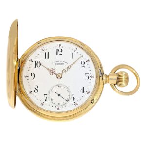 German 18k gold lever with 14k gold watch chain Circa 1888