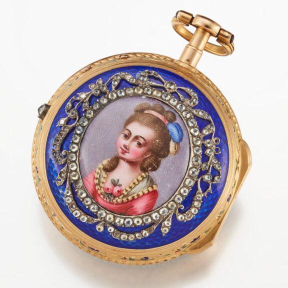 A Swiss verge in 18k gold and enamel pair cases Circa 1760 A Swiss verge in 18k gold and enamel pair cases Circa 1760
