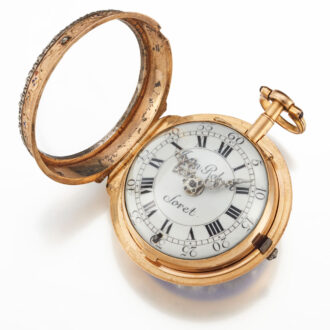 A Swiss verge in 18k gold and enamel pair cases Circa 1760 A Swiss verge in 18k gold and enamel pair cases Circa 1760