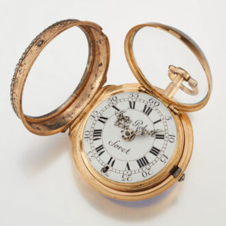 A Swiss verge in 18k gold and enamel pair cases Circa 1760 A Swiss verge in 18k gold and enamel pair cases Circa 1760