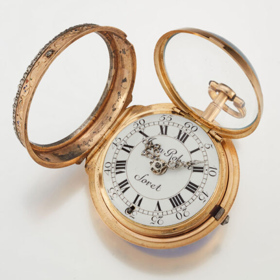 A Swiss verge in 18k gold and enamel pair cases Circa 1760 A Swiss verge in 18k gold and enamel pair cases Circa 1760