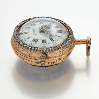 A Swiss verge in 18k gold and enamel pair cases Circa 1760 A Swiss verge in 18k gold and enamel pair cases Circa 1760