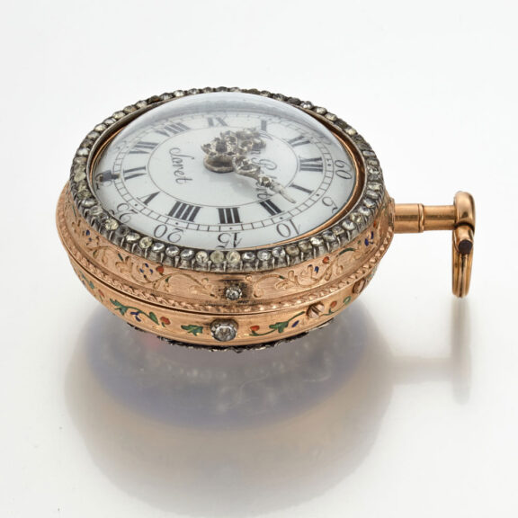 A Swiss verge in 18k gold and enamel pair cases Circa 1760 A Swiss verge in 18k gold and enamel pair cases Circa 1760