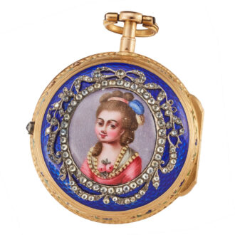 A Swiss verge in 18k gold and enamel pair cases Circa 1760 A Swiss verge in 18k gold and enamel pair cases Circa 1760
