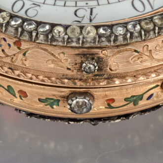 A Swiss verge in 18k gold and enamel pair cases Circa 1760 A Swiss verge in 18k gold and enamel pair cases Circa 1760