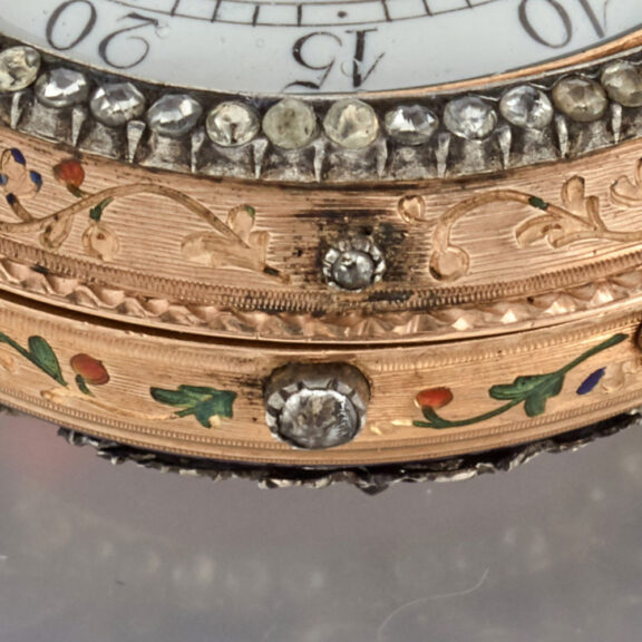 A Swiss verge in 18k gold and enamel pair cases Circa 1760 A Swiss verge in 18k gold and enamel pair cases Circa 1760