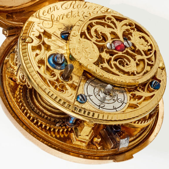 A Swiss verge in 18k gold and enamel pair cases Circa 1760 A Swiss verge in 18k gold and enamel pair cases Circa 1760