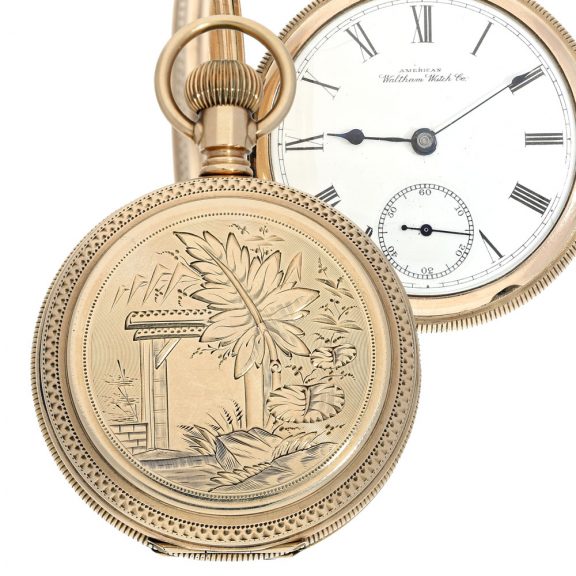 American gold Art Nouveau hunting cased lever watch Circa 1900