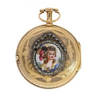 Swiss 18K gold, enamel and jewel-set verge watch Circa 1760 Swiss 18K gold, enamel and jewel-set verge watch Circa 1760