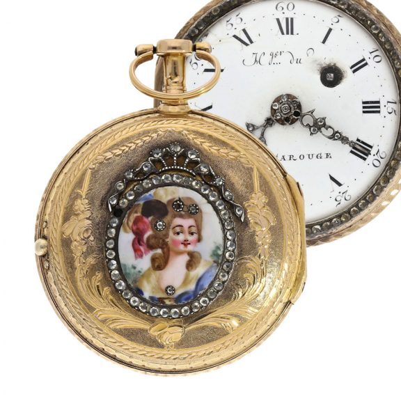 Swiss 18K gold, enamel and jewel-set verge watch Circa 1760 Swiss 18K gold, enamel and jewel-set verge watch Circa 1760