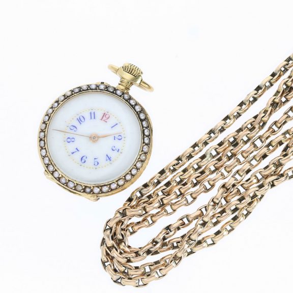 French ladies' watch set with diamonds and pearls Circa 1900 French ladies' watch set with diamonds and pearls Circa 1900