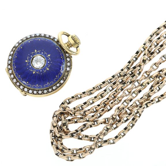 French ladies' watch set with diamonds and pearls Circa 1900 French ladies' watch set with diamonds and pearls Circa 1900