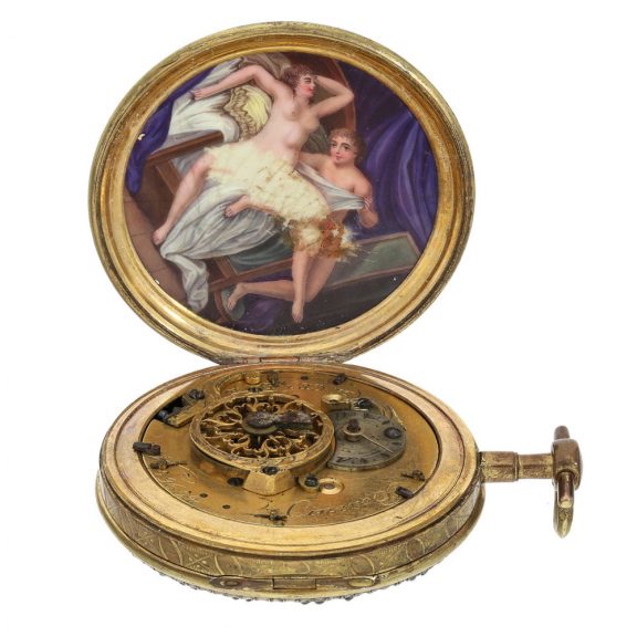 Swiss pocket watch with concealed erotic painting Circa 1800 Swiss pocket watch with concealed erotic painting Circa 1800
