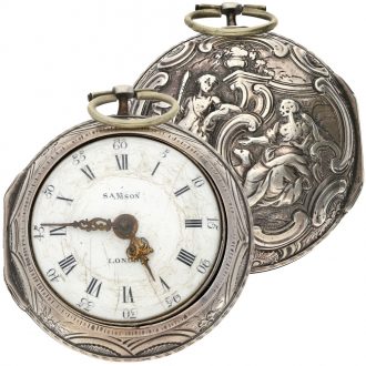 English verge pocket watch in repousse pair cases Circa 1785