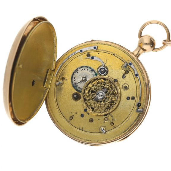 Swiss 18K gold quarter repeating verge pocket watch Circa 1820 Swiss 18K gold quarter repeating verge pocket watch Circa 1820