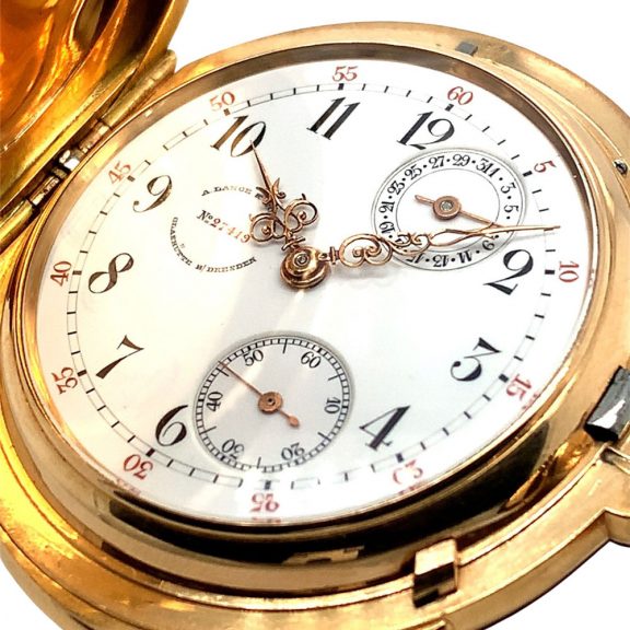 German gold minute repeating watch with date Circa 1889 German gold minute repeating watch with date Circa 1889