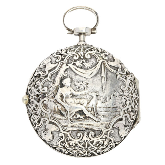 English silver verge in repousse pair cases Circa 1740