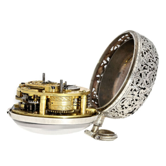 English silver verge in repousse pair cases Circa 1740 English silver verge in repousse pair cases Circa 1740