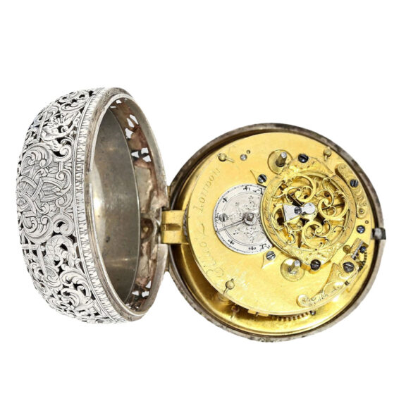 English silver verge in repousse pair cases Circa 1740 English silver verge in repousse pair cases Circa 1740