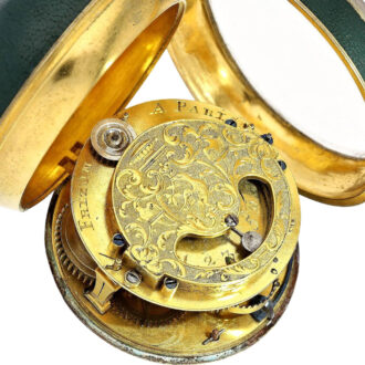 French Gilt and leather verge with mock pendulum Circa 1700