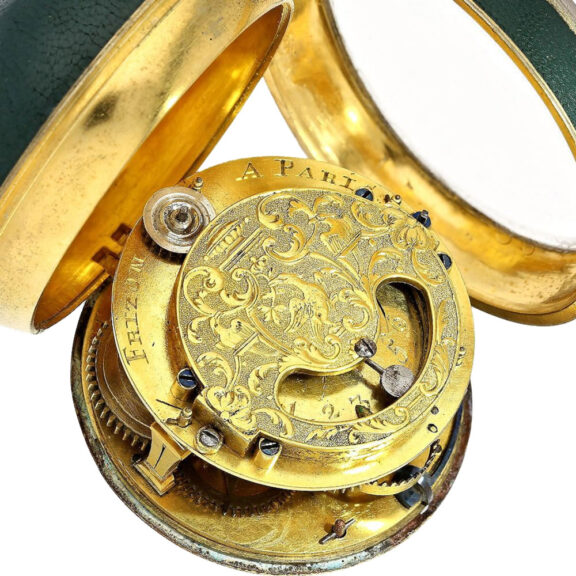 French Gilt and leather verge with mock pendulum Circa 1700 French Gilt and leather verge with mock pendulum Circa 1700