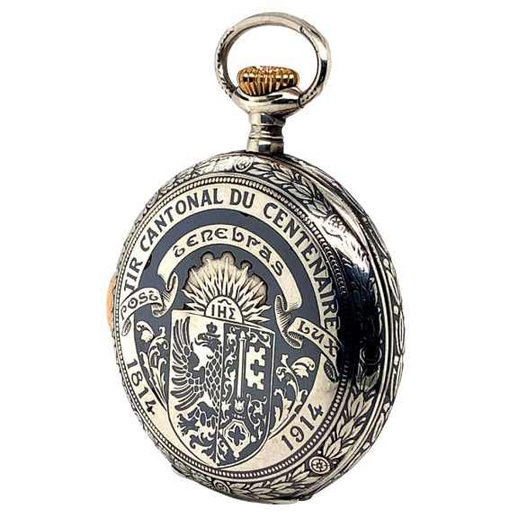 Rare Swiss niëllo-silver quarter repeating pocket watch Circa 1914 Rare Swiss niëllo-silver quarter repeating pocket watch Circa 1914