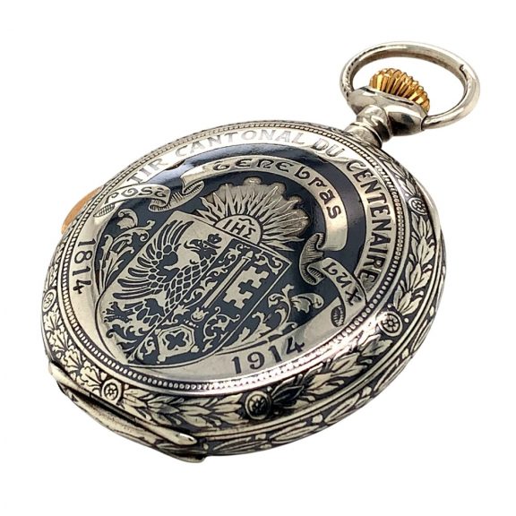 Rare Swiss niëllo-silver quarter repeating pocket watch Circa 1914 Rare Swiss niëllo-silver quarter repeating pocket watch Circa 1914