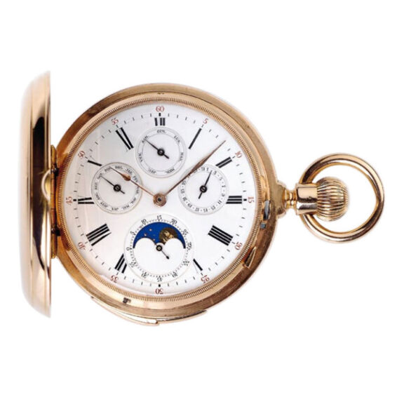 French gold repeating watch with calendar and moon phase Circa 1875