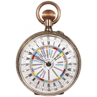 Swiss silver double-sided 24-hour World Time watch Circa 1890 Swiss silver double-sided 24-hour World Time watch Circa 1890