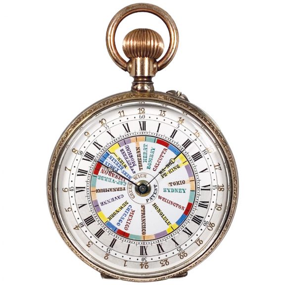 Swiss silver double-sided 24-hour World Time watch Circa 1890 Swiss silver double-sided 24-hour World Time watch Circa 1890