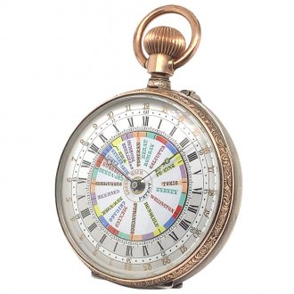 vSwiss silver double-sided 24-hour World Time watch Circa 1890 Swiss silver double-sided 24-hour World Time watch Circa 1890