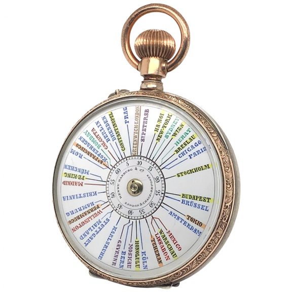 Swiss silver double-sided 24-hour World Time watch Circa 1890 Swiss silver double-sided 24-hour World Time watch Circa 1890