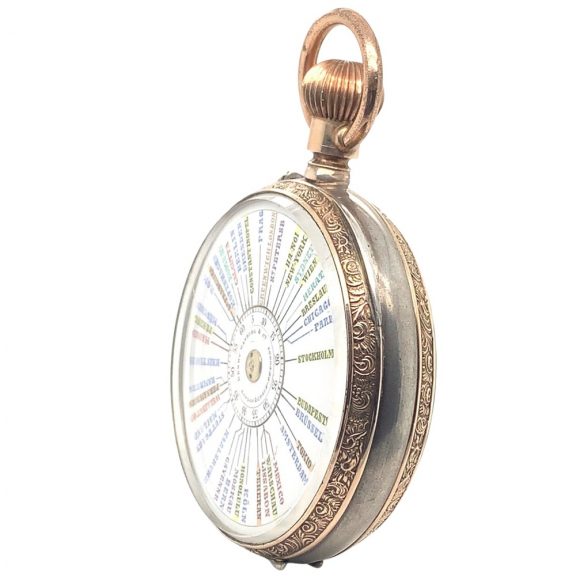 Swiss silver double-sided 24-hour World Time watch Circa 1890 Swiss silver double-sided 24-hour World Time watch Circa 1890