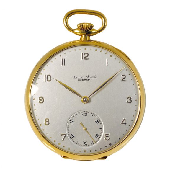 Swiss 18K gold open faced IWC lever pocket watch Circa 1958