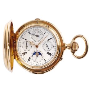 Swiss gold astronomic hunting case watch minute repeater Circa 1890