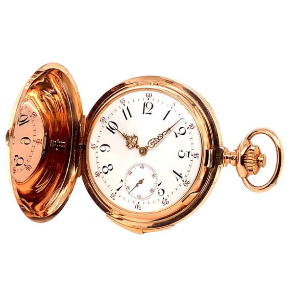 Swiss gold quarter repeating hunting cased pocket watch Circa 1900 Swiss gold quarter repeating hunting cased pocket watch Circa 1900
