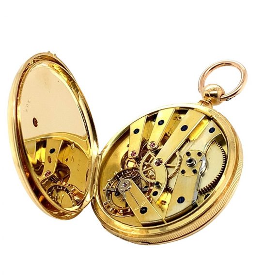 French 18K gold half-hunting cased lever pocket watch Circa 1850 French 18K gold half-hunting cased lever pocket watch Circa 1850