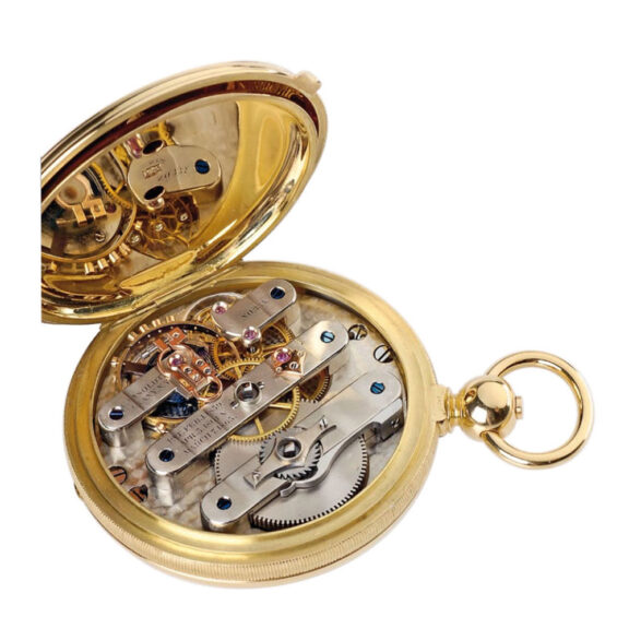 American gold hunting cased watch double-wheel lever chronometer escapement Circa 1870 American gold hunting cased watch double-wheel lever chronometer escapement Circa 1870