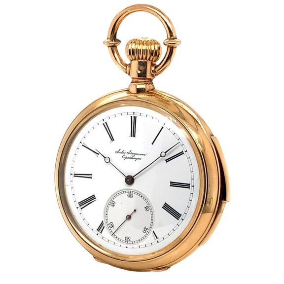Danish gold open faced minute repeating pocket watch Circa 1889 Danish gold open faced minute repeating pocket watch Circa 1889