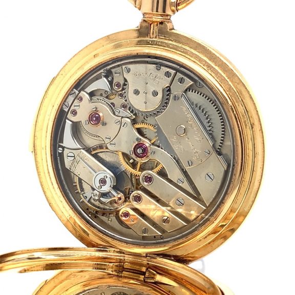 Danish gold open faced minute repeating pocket watch Circa 1889 Danish gold open faced minute repeating pocket watch Circa 1889