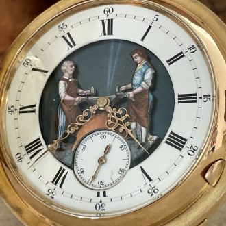 Swiss gold minute repeating automaton watch Circa 1900