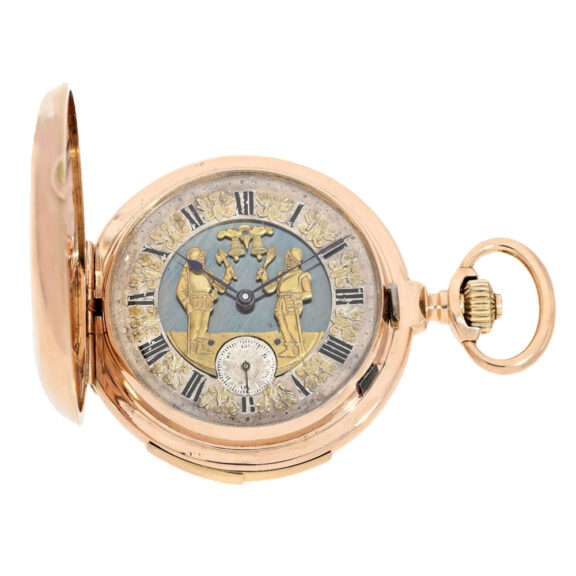 Swiss gold automaton Jacquemart pocket watch Circa 1890