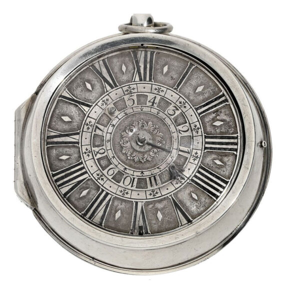 Heavy English silver double cased pocket watch Circa 1693